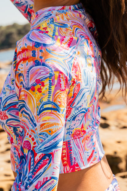 Floral Delight - Long-sleeve Crop Rashguard women