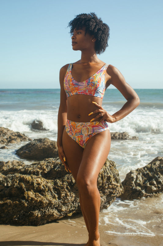Floral Delight High Waisted Sustainable Swimsuit separates - Milpali Swimwear